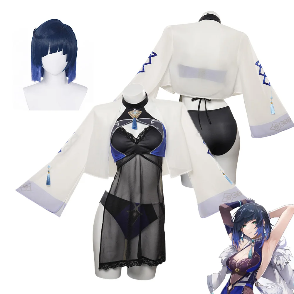 

Genshin Impact Yelan Cosplay Swimsuit Cloak Set Roleplay Wigs Female Girls Swimsuit Halloween Carnival Party Disguise Costume