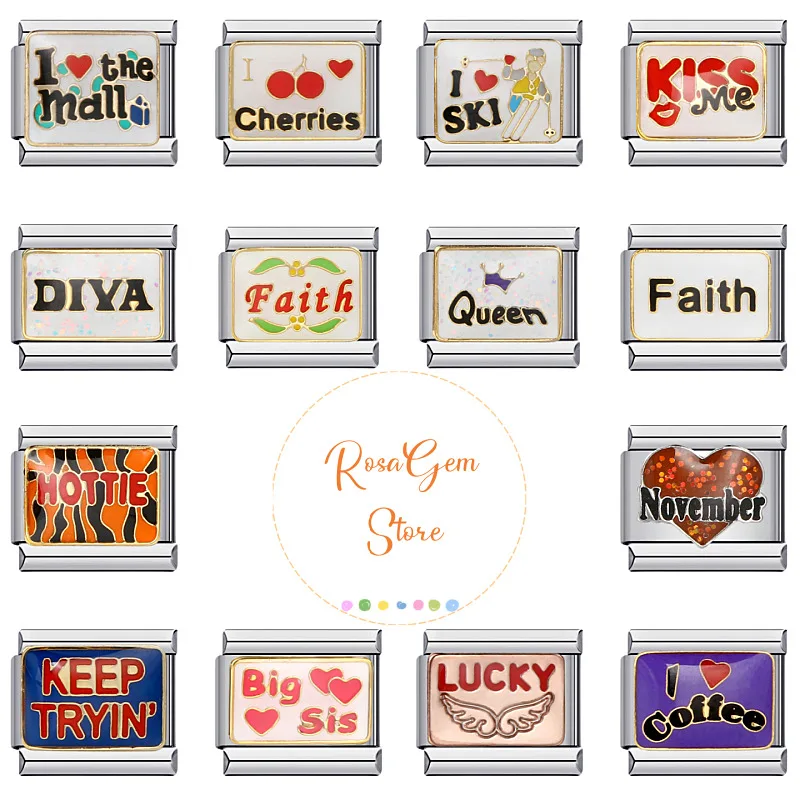 9 мм английское слово комбинация итальянский браслет-подвеска эластичная