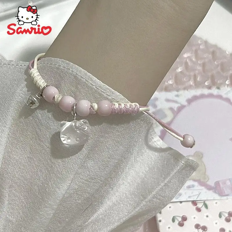 

Sanrio Hello Kittys New Pink Bracelet Y2K Girls Lucky Hand Rope Women's Sweet Woven Bracelet Cute Kt Pendant Fashion Accessories
