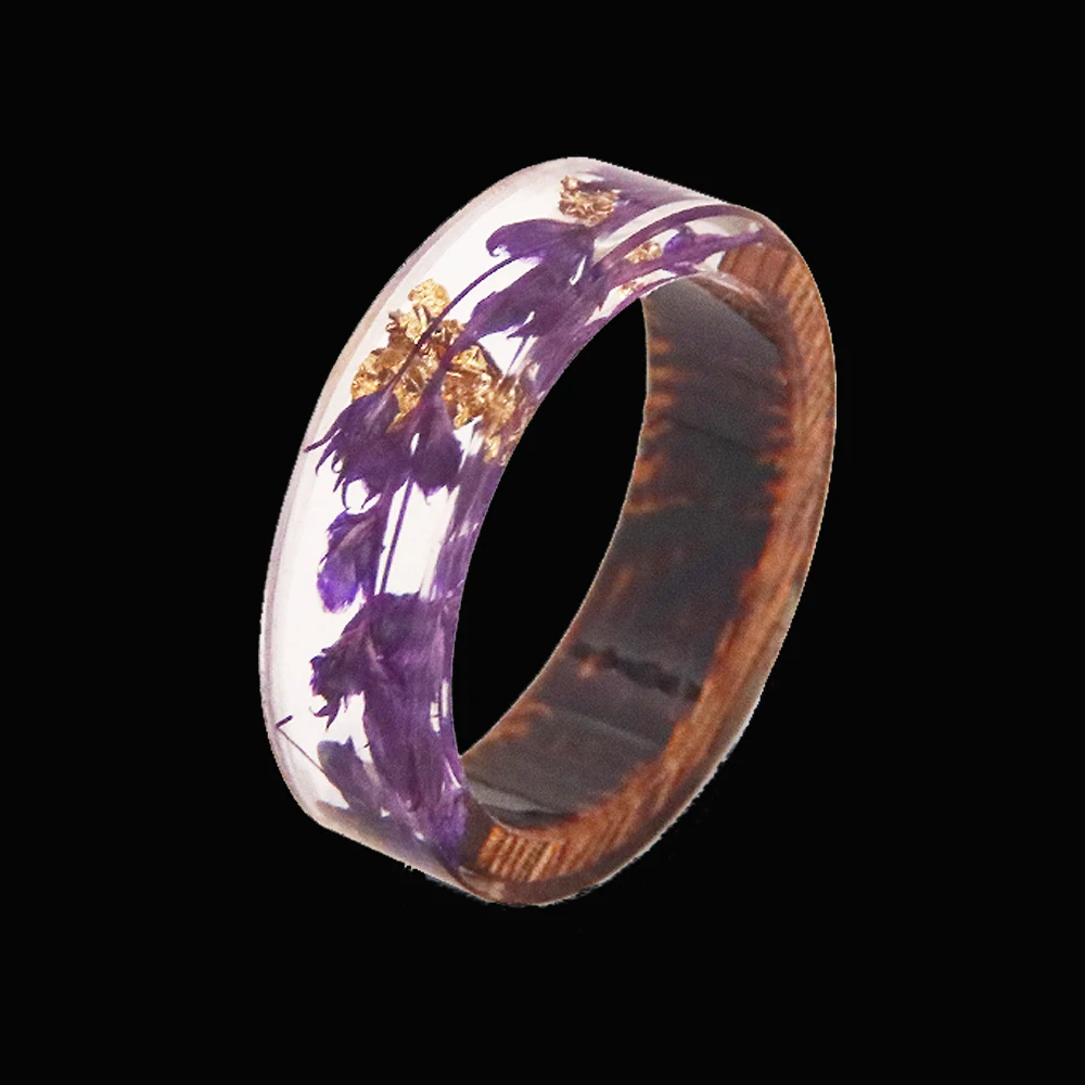 

Hot Sale Wood Resin Ring Transparent Epoxy Resin Fashion Handmade Colorful High Quality Jewelry For Men Women