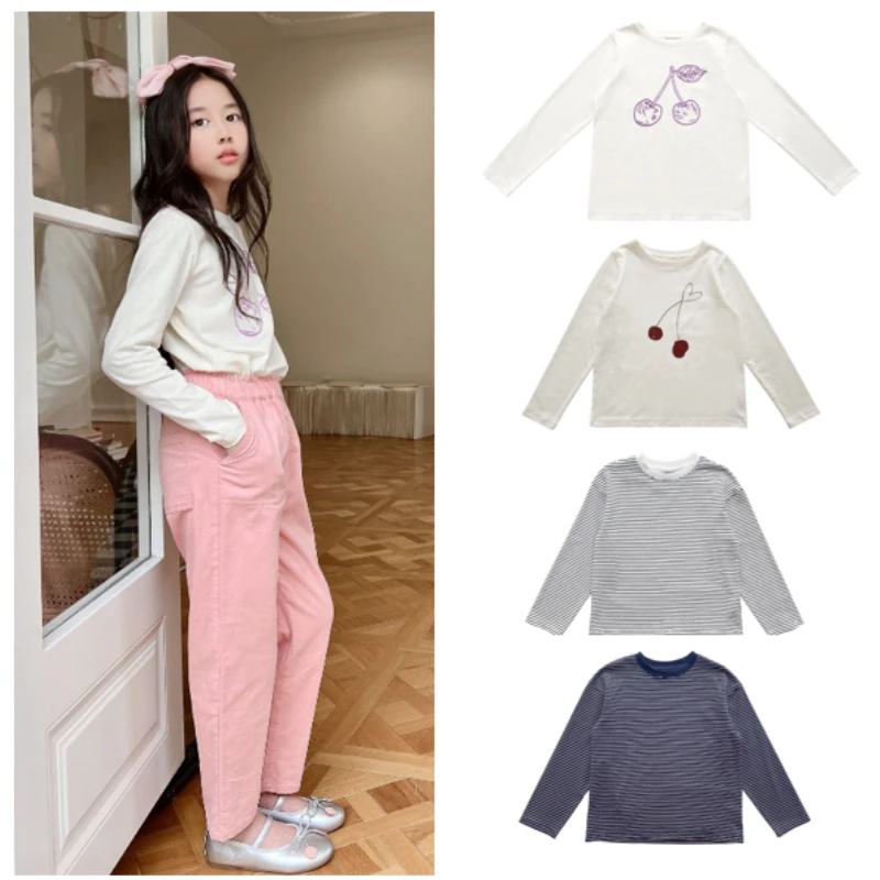 

Children's Sets 2022 AW New Girls' Solid Color Flower Corduroy Trousers Cotton Straight Casual Pants Long Sleeve T-shirt