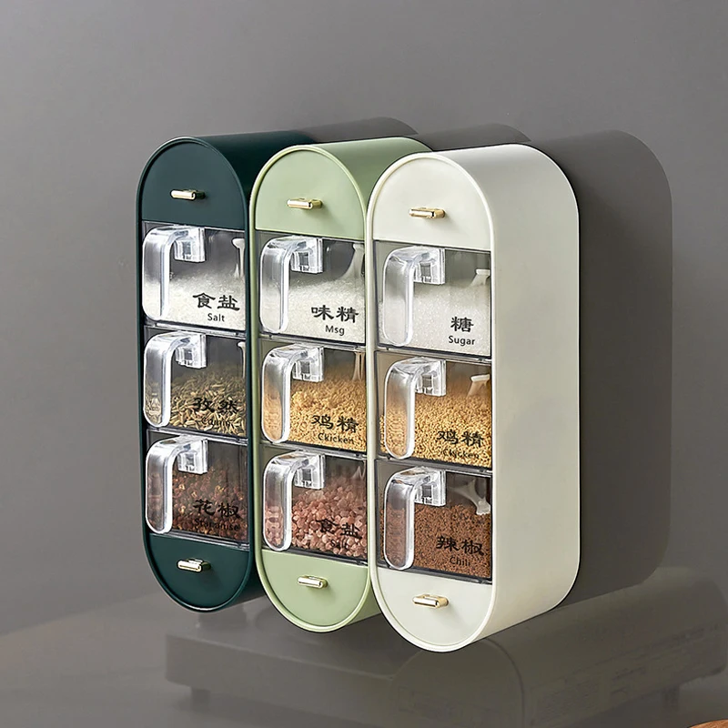 

Seasoning Box Condiment Pot Condiment Bottle Pepper Sugar Salt Spice Storage Tank Wall Mounted Condiment Container Kitchen Tools