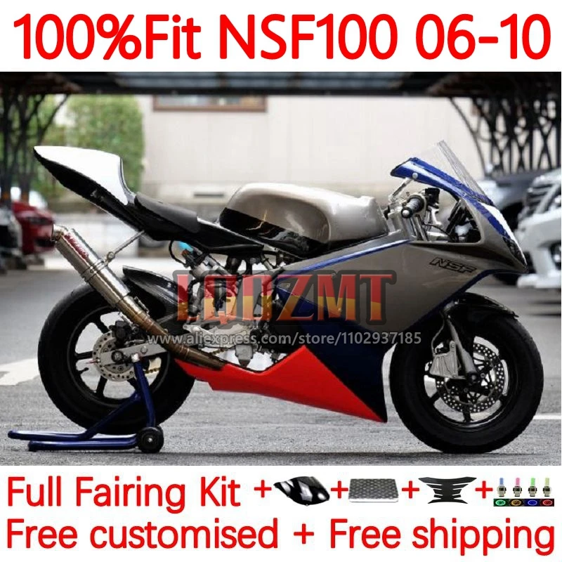 

Fiberglass Grey Red Race For HONDA NSF 100 NSF100 2006 2007 2008 2009 2010 NSF-100 06 07 08 09 10 Injection Fairing 77No.21