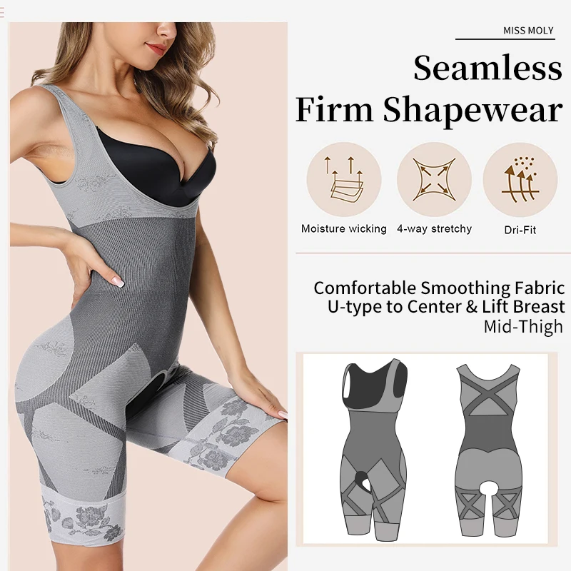 Full Body Shaper Women Bodysuit Shaperwear Tummy Control Fajas Slimming Underbust Open Crotch Underwear Patchwork Jumpsuit