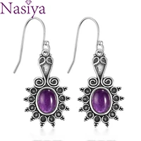 new style oval ethnic flower amethyst womens silver drop earrings wedding party anniversary engagement jewelry