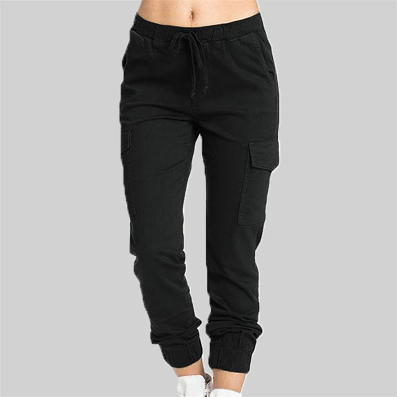 

2022 New Solid Jogger Women's Cargo Pants Multi-Pocket Drawstring Elastic Waist Women Sports Pants Streetwear Casual Long Pant