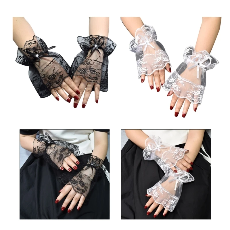 

Girls Lace Wrist Cuffs Decorative Sleeve See-Through False Cuffs Skirt Decors