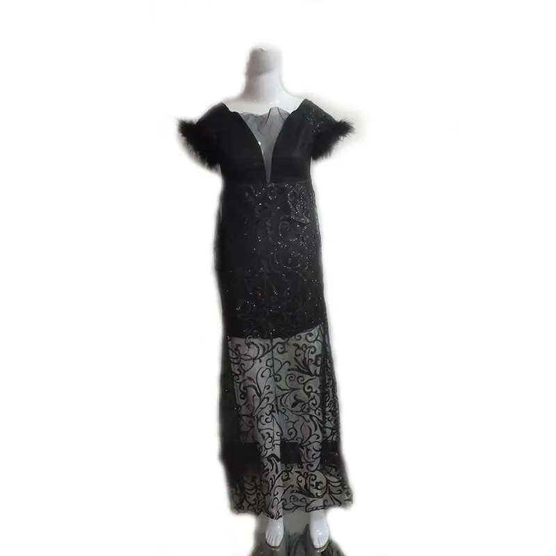 Plus Size Evening Sequin Dress Mesh See Through Clothing Female Luxury Elegant Robe 2023 Summer Women Trendy Party New In Dress