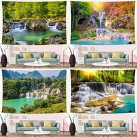 waterfall landscape tapestry forest stream lake natural scenery home living room wall canvas art asthetic bedroom decor fabric