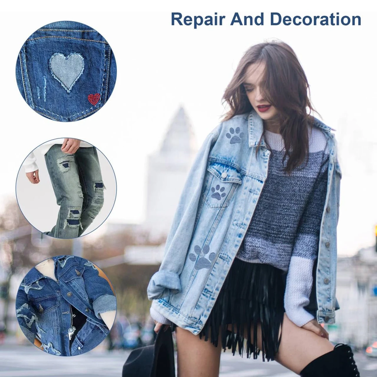 Джинсовые вырезы прямоугольные овальные клейкие нашивки тканевые для локтей