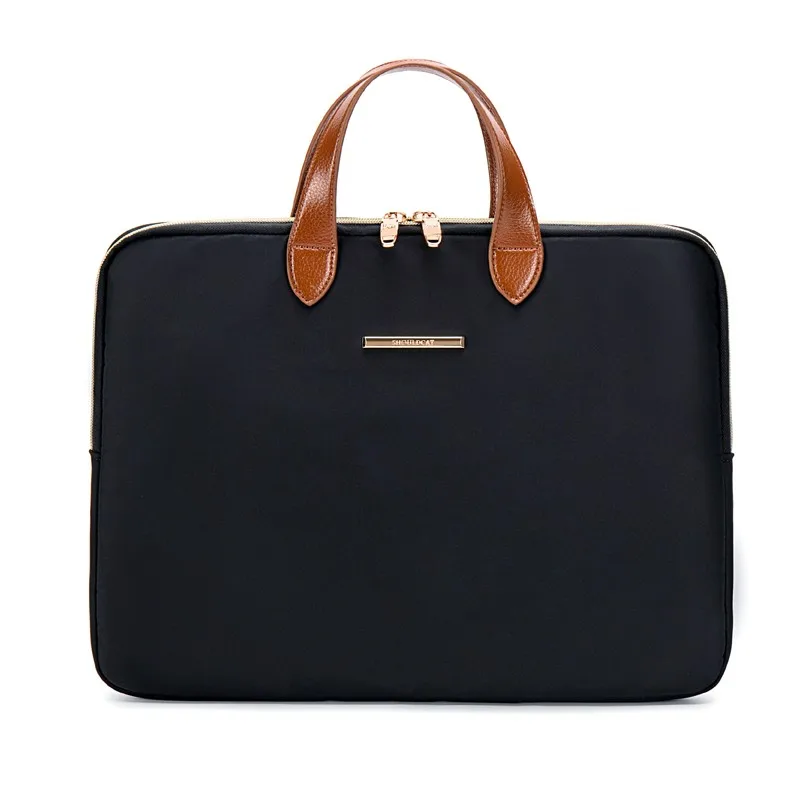 

Fashion Metal Logo Lightweight PU Leather Handle Laptop Bag Business 14 Inch Women's Waterproof Chain Pull Laptop Bag