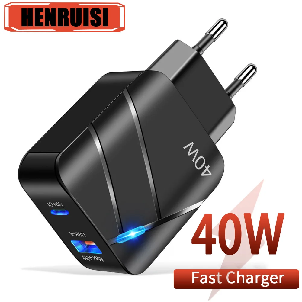 

40W USB Type C Charger QC3.0 Fast Charge US/EU Adapter PD Wall Charge For iPhone Plus Xiaomi Samsung Huawei 2 Ports Quick Charge