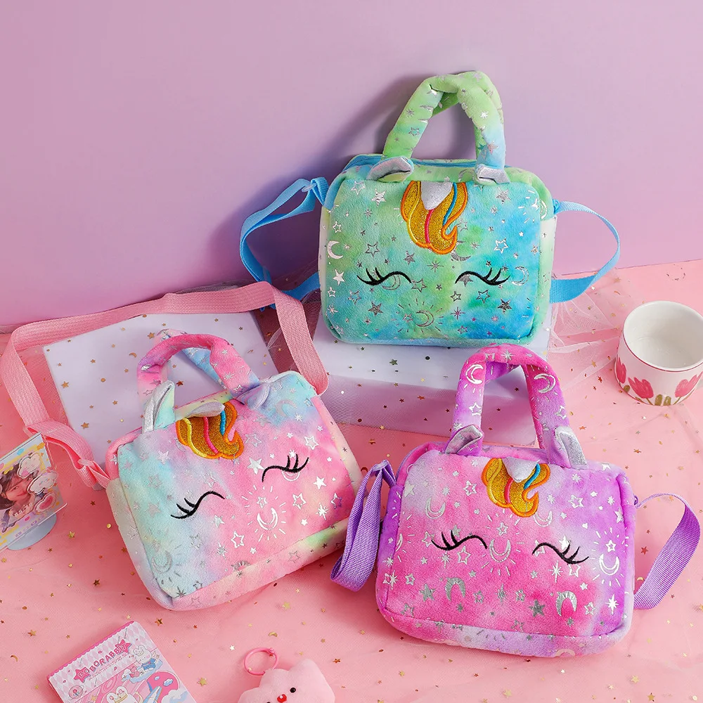 

Girls' Bag Hot Gold Tied Dyed Plush One Shoulder Straddle Bag Children's Handbag Daily Matching Reduced Shoulder Bag
