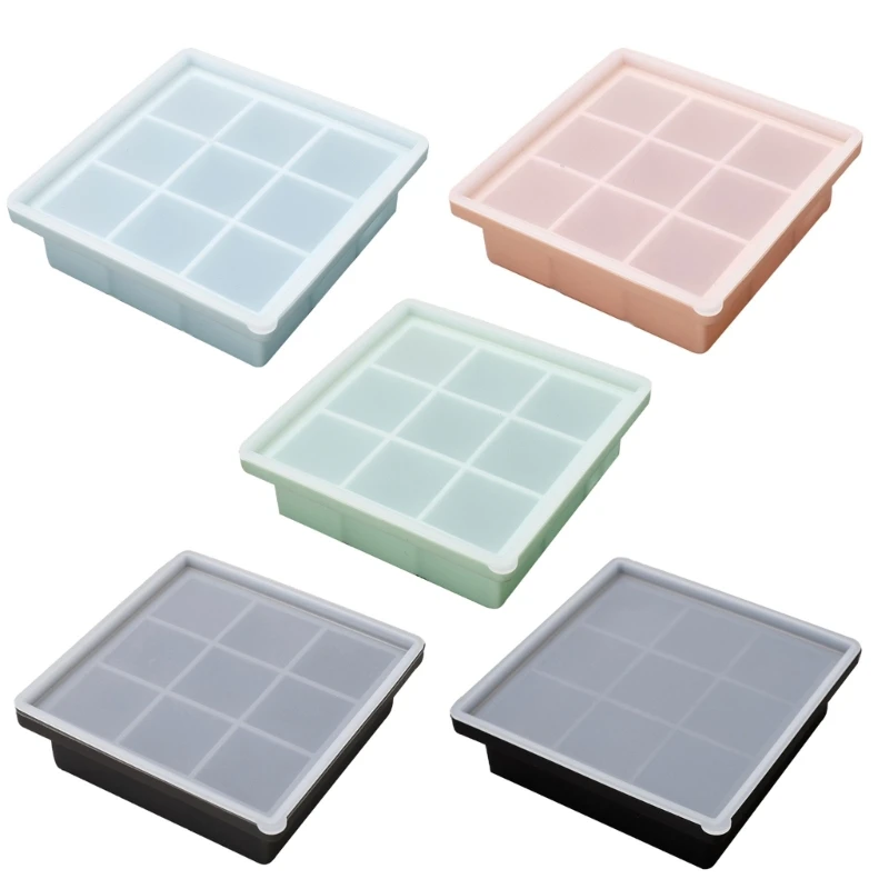 

1 Pack Ice Cube Tray Silicone Ice Trays with Lid Food Grade Ice Cube Moulds 9-Grid Mold Easy to Release Ice Cube Mold
