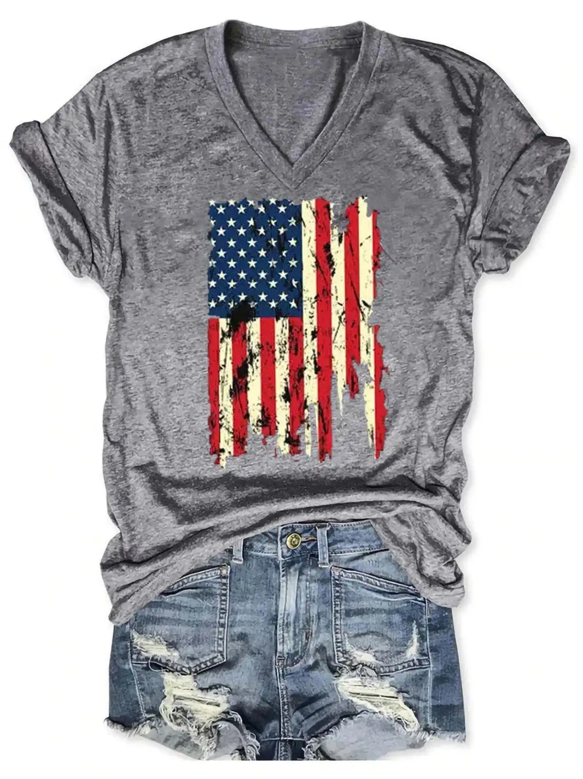 Lovessales Women American Flag Star Racerback T-shirt