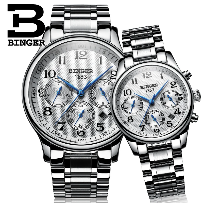 Switzerland Luxury Brand BINGER Men's Automatic Mechanical And Women's Quartz Watches Sapphire Waterproof Couple Clock B-603M/W