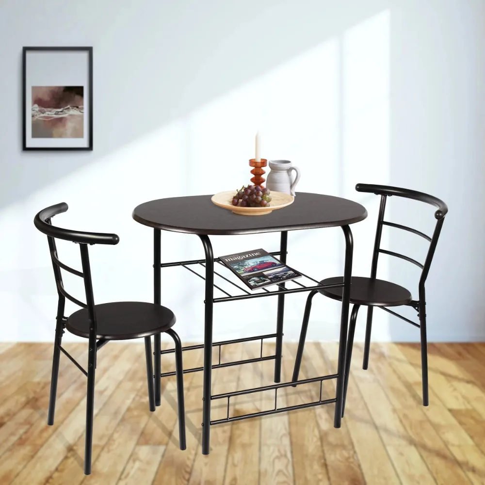 

Стол высотой 29,15 дюйма, мебель, 3 предмета, набор для столовой из металла и дерева, цвет эспрессо для дома, бесплатная доставка