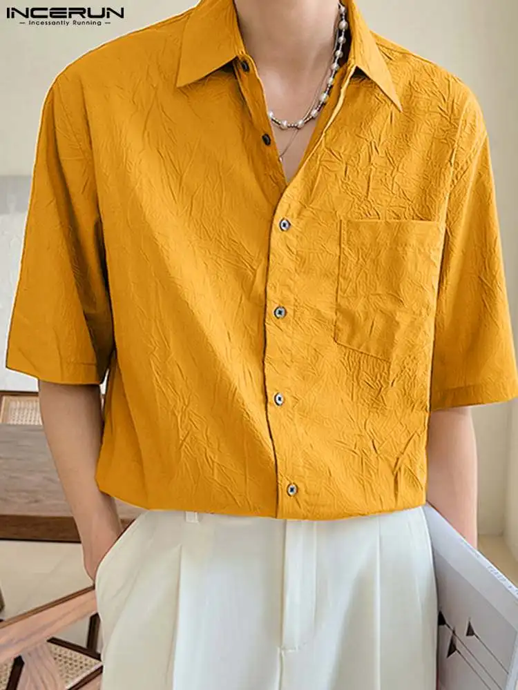 

Men Shirt Brand Solid Color Lapel Short Sleeve Button Casual Men Clothing Streetwear 2022 Fashion Korean Shirts S-5XL INCERUN