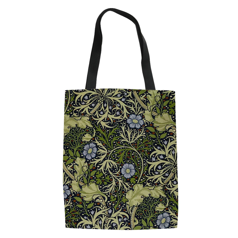 Retro Botanical Flowers Style Print Handbag Daily High Quality Shopping Bag Reusable Travel School Unisex Beach Handle Bag