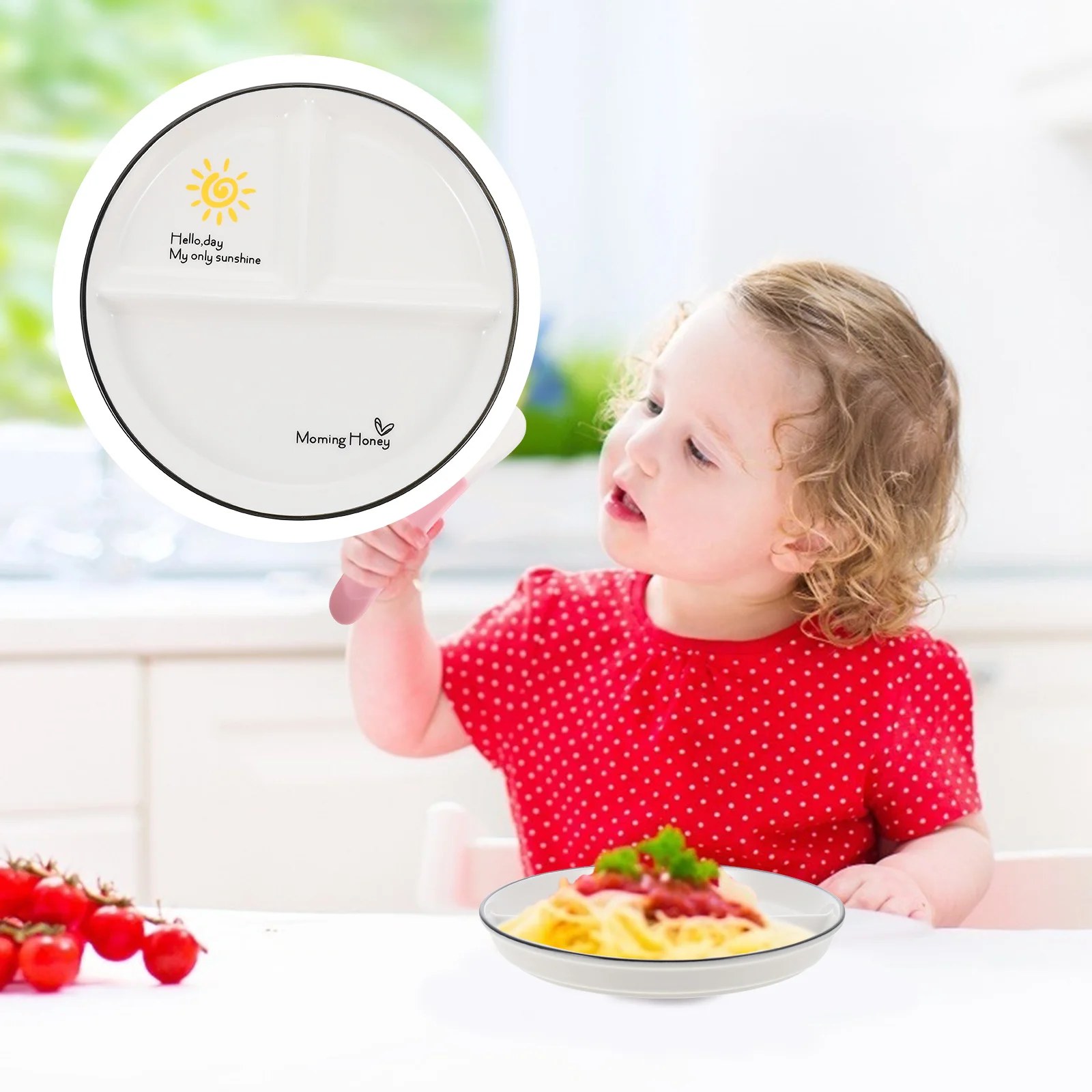 

Plate Plates Divided Portion Ceramic Dish Kids Control Porcelain Food Weight Loss Dinner Bariatric Steak Compartment Round