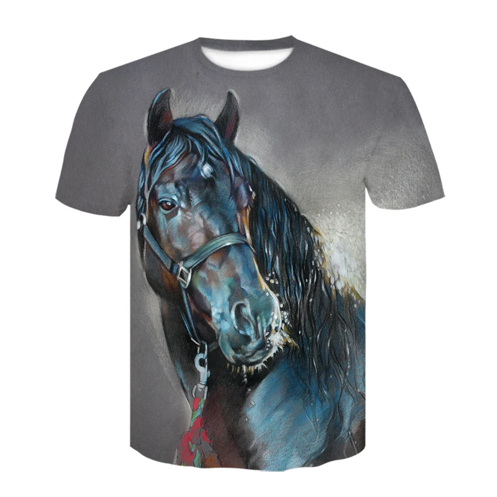 

Summer New O-neck Wear Horse Printed 3D T-shirt Fashion Animal Horse Tees Clothes Men Women Large Size T Shirts