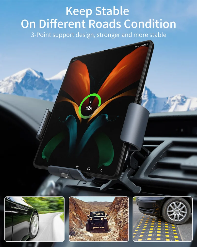 

Автомобильное беспроводное зарядное устройство 15 Вт, складной экран, двойная катушка, держатель для быстрой зарядки телефона Qi, зарядная станция для Samsung Galaxy Fold 4 3 2 iPhone