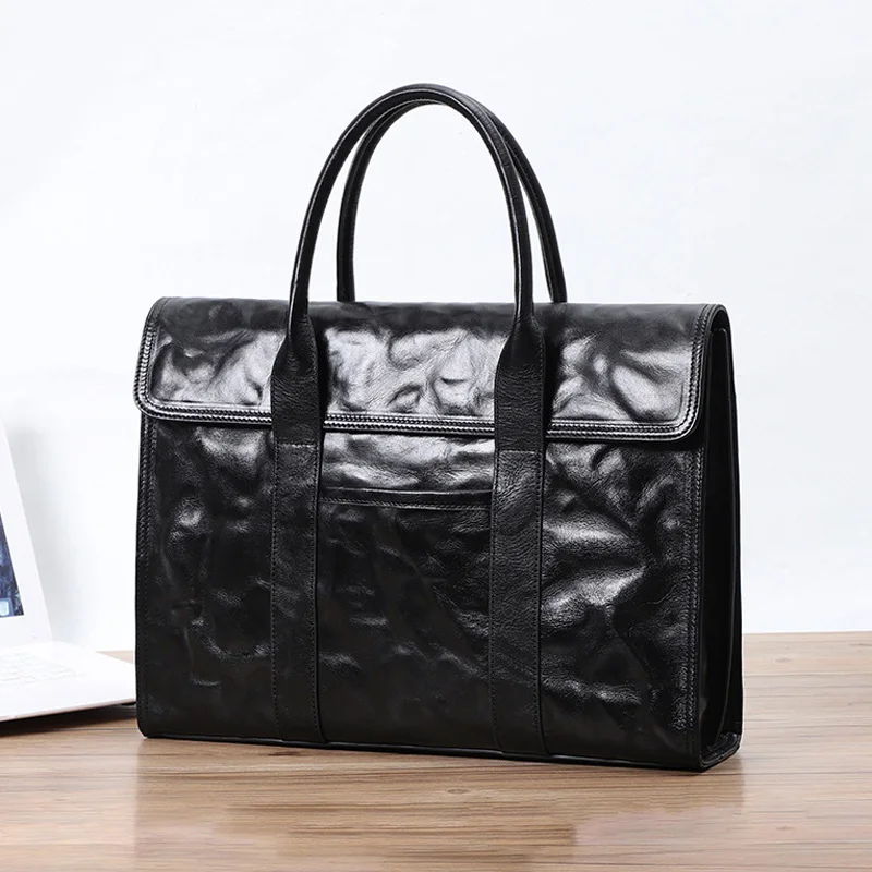 AETOO  Men's Bag Commuting Head Layer cowhide Hand Scratch Briefcase Leather men's Handbag Travel Computer Bag