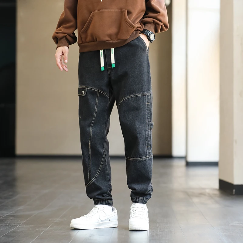 Large Size M-8XL Men's Jeans Bunched leg Sports Baggy Elastic Waist Harlan Cargo Outdoor sports Jogger Trousers Male 2022 New