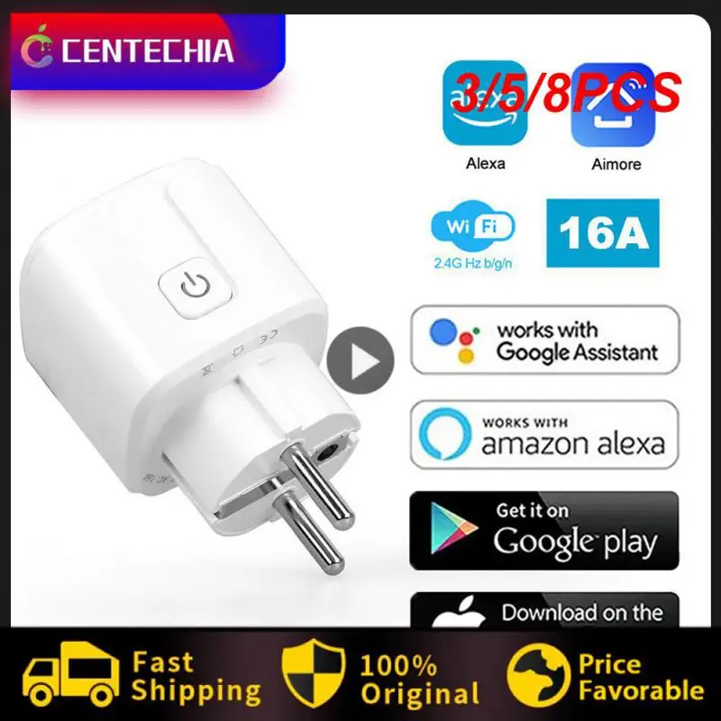 

3/5/8PCS Wifi Eu Plug 16a Wireless Socket Overcharge Protection Aimore App Control Smart Socket Smart Wireless Outlet