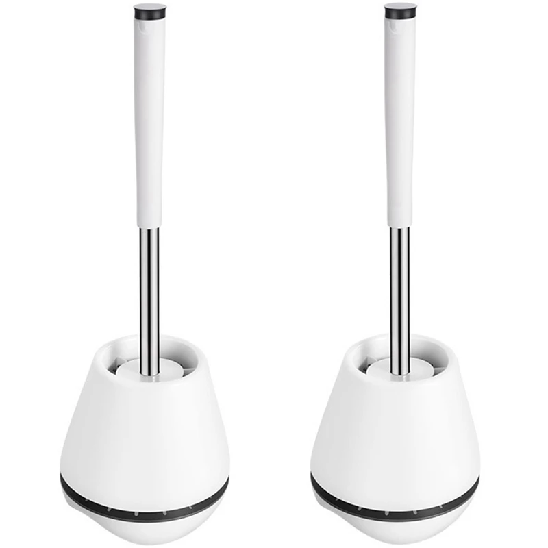

2PCS Toilet Bowl Brush And Holder Toilet Cleaner Brush White&Gray Toilet Brush With Silicone Bristles Ventilated Toilet Brushes