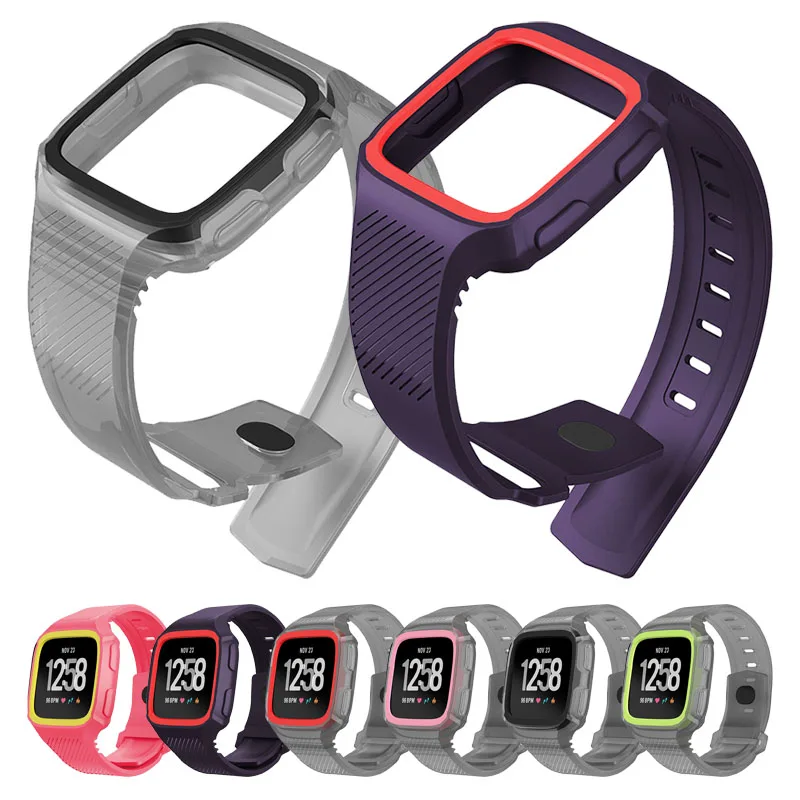 

Новый силиконовый спортивный ремешок для Fitbit Versa, полупрозрачный ремешок «Два в одном» с защитой от падения, цельный ремешок