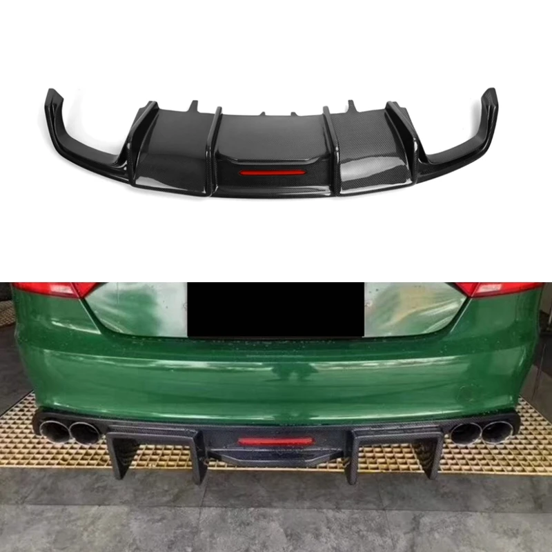 

For Audi A7 Sline S7 Bumper 2016-18 Carbon Fiber Rear Spoiler Diffuser Bumper Guard Protector Skid Plate Cover With Led Light
