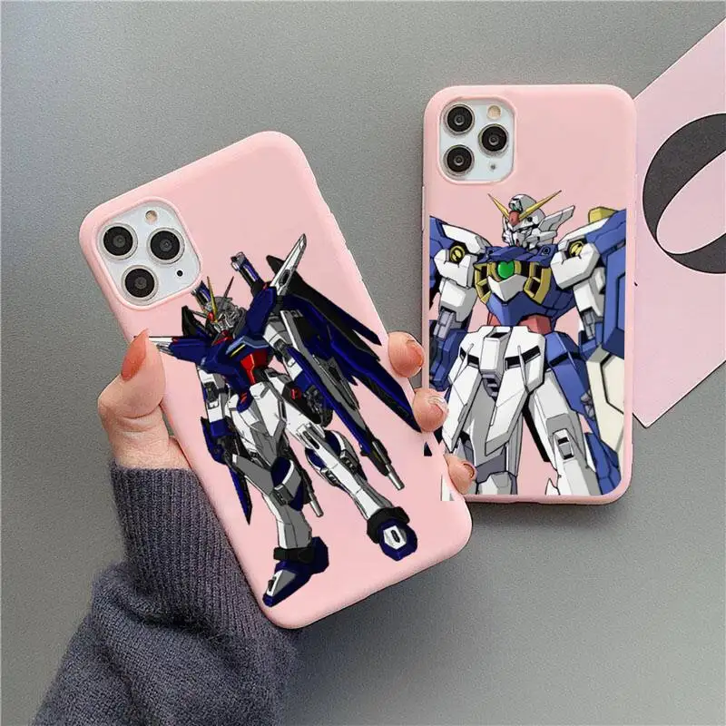 

Bandai Gundam Phone Case For iphone 13 12 11 Pro Max Mini XS 8 7 6 6S Plus X SE 2020 XR Matte Candy Pink Silicone cover