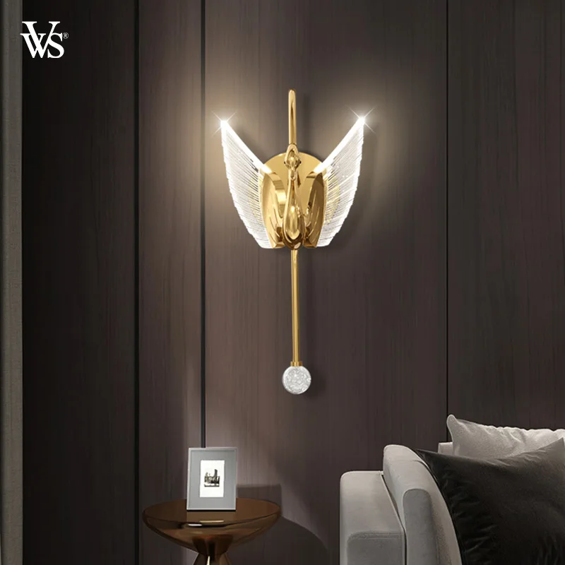 

VVS Modern wall sconce lamp bedroom wall lamp Gold Swan Led Light For Bedroom Livingroom Wrought Iron Home Decoration Lights