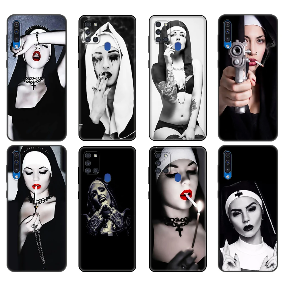 

Черный чехол из ТПУ для Samsung Galaxy A50, 50S, A30S, A10, A11, A21S, A31, A41, A51, A71, M21, M30S, S10 LITE, чехол в стиле сестры, монахини, сексуальная девушка