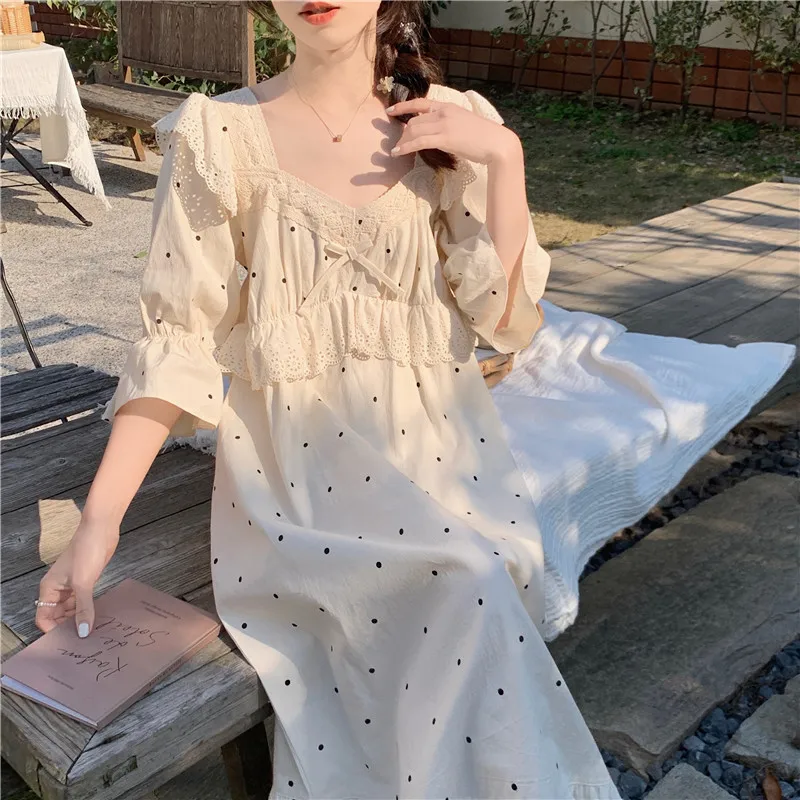 New Summer Korean Women Pajama Sweet Lace Ladies Ruffle Fly Sleeve Cute Casual Comfortable Loungewear Pajamas Long Dress