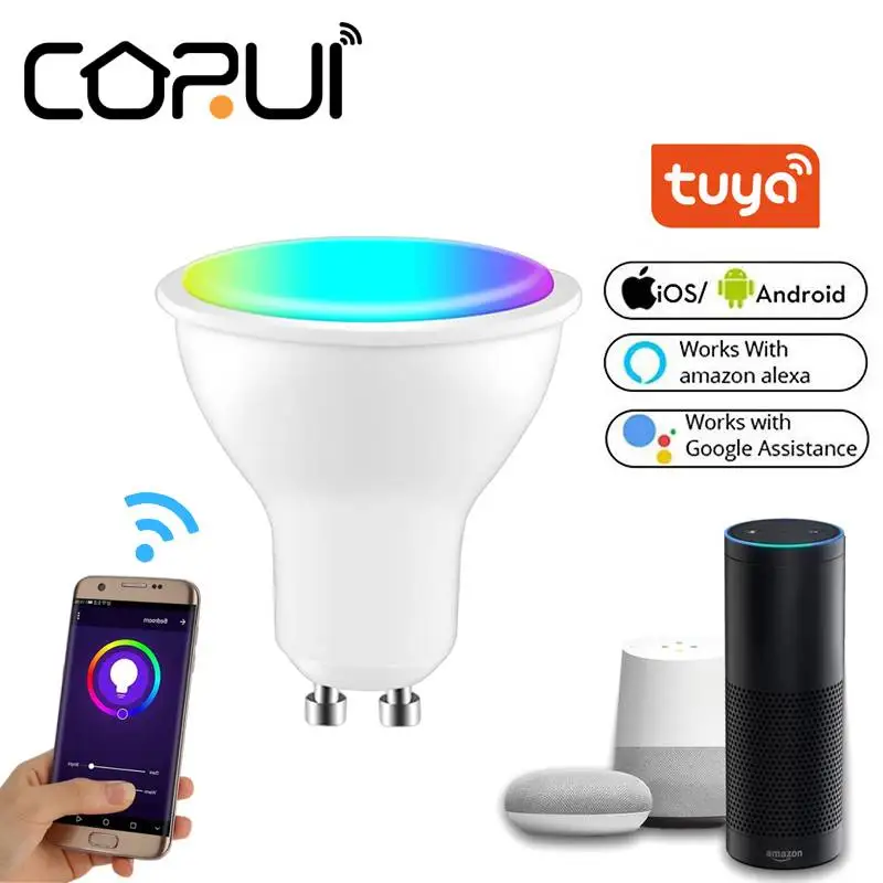 

CoRui TUYA Wifi LED Light Bulb Spotlight RGB 4W Dimmable Smart GU10 Light Bulb Voice Control With Alexa Google Home Yandex Alice