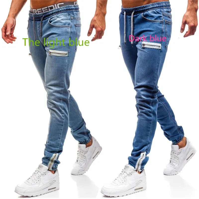 New Men's Jeans Scrub Zipper Skinny Stretch Men's Jeans y2k Black Denim Casual Sports Pencil Pants Fashion Slim Straight Pants