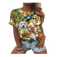 t shirt with 3d cat print womens t shirt polyester 3d print and round neck womens