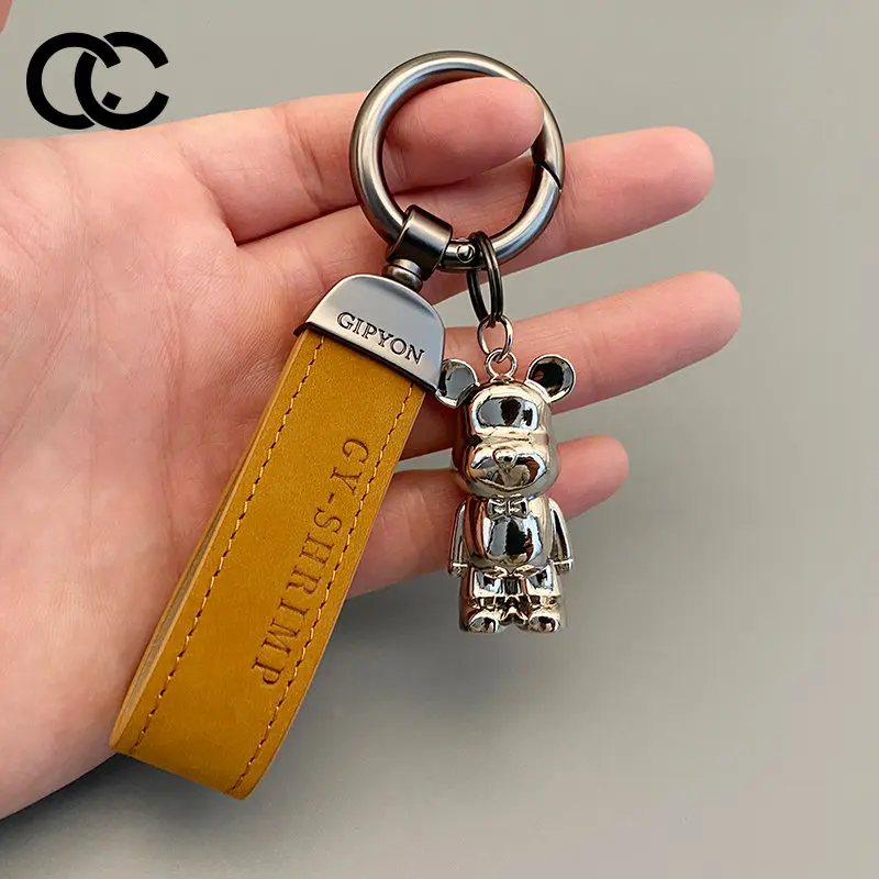 

Модный мужской женский кожаный брелок с подвеской 3D металлический медведь ювелирные изделия автомобильный брелок клубный матч подарок сув...