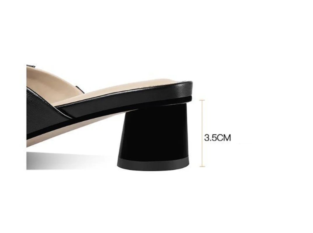 Big Dot Mid Heels Slippers Women Summer Shoes Sexy Sandals Leather Mules Shallow Slides High Heel Shoes Zapatos De Mujer