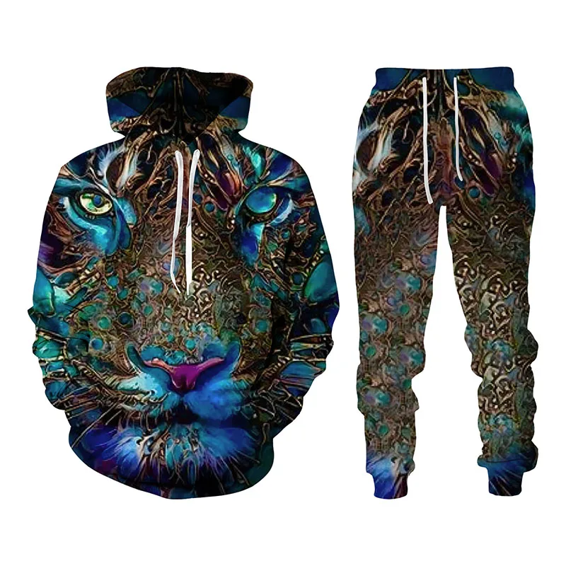 

Tiger 3d Printed Hoodie Pants Suit Male Autumn Winter Casual Sweashirt Pullover Men Tracksuit Set Fashion Men's Clothing Suit