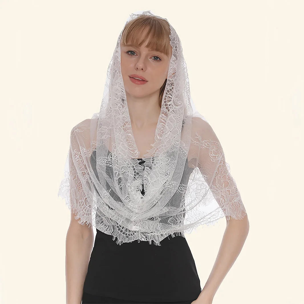 

Eyelash Round Veil Spring Summer New Church Lace Scarf Shawl for Women Head Covering