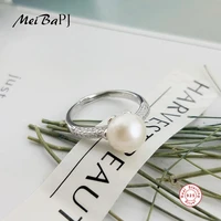 meibapj simple fashion 925 sterling silver ring natural freshwater pearl ring for women fine charm jewelry gift box