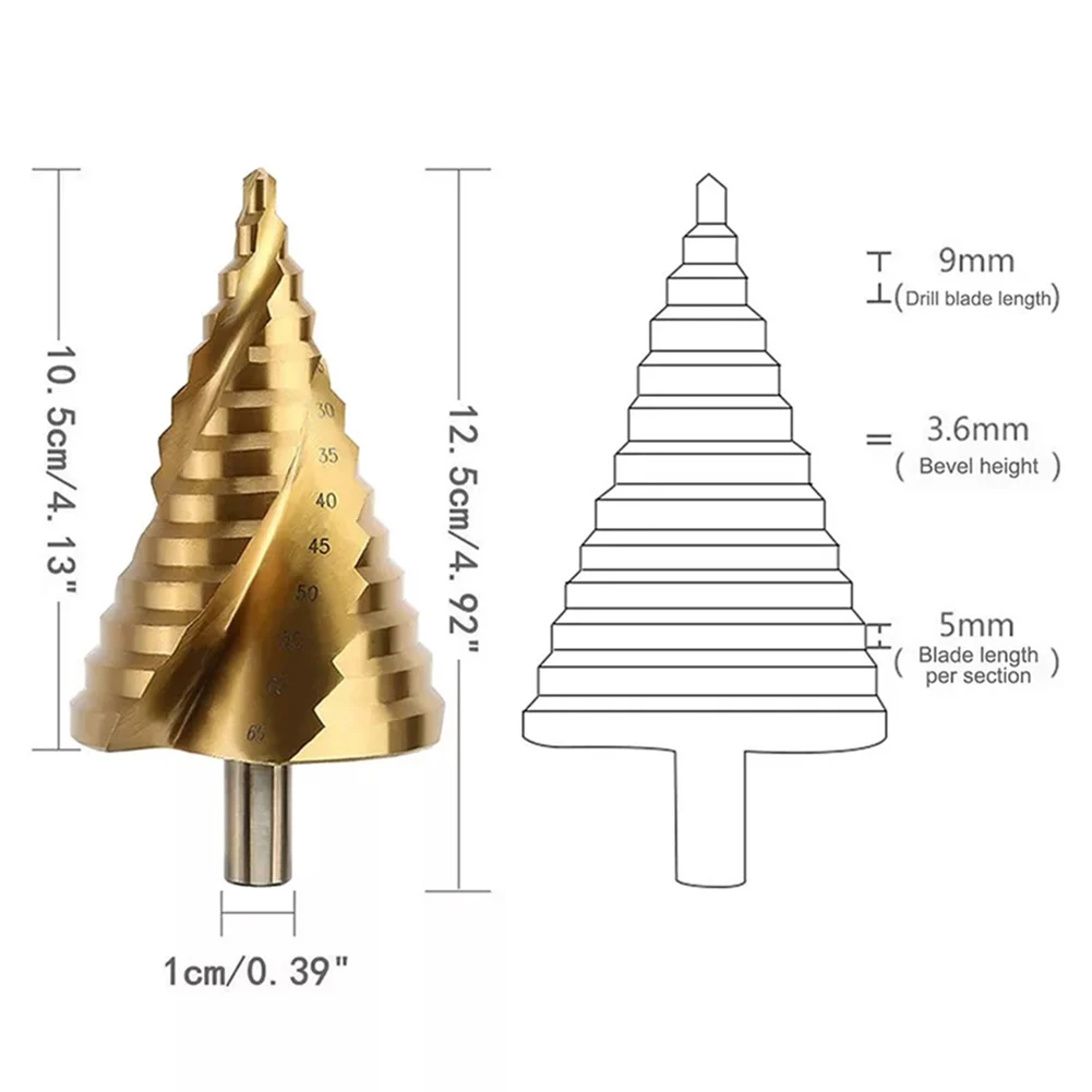 

1PC Step Drill Bit 6-65mm Large Titanium Coated Step Drill HSS Spiral Groove Pagoda Hole Cutter Power Tools Parts