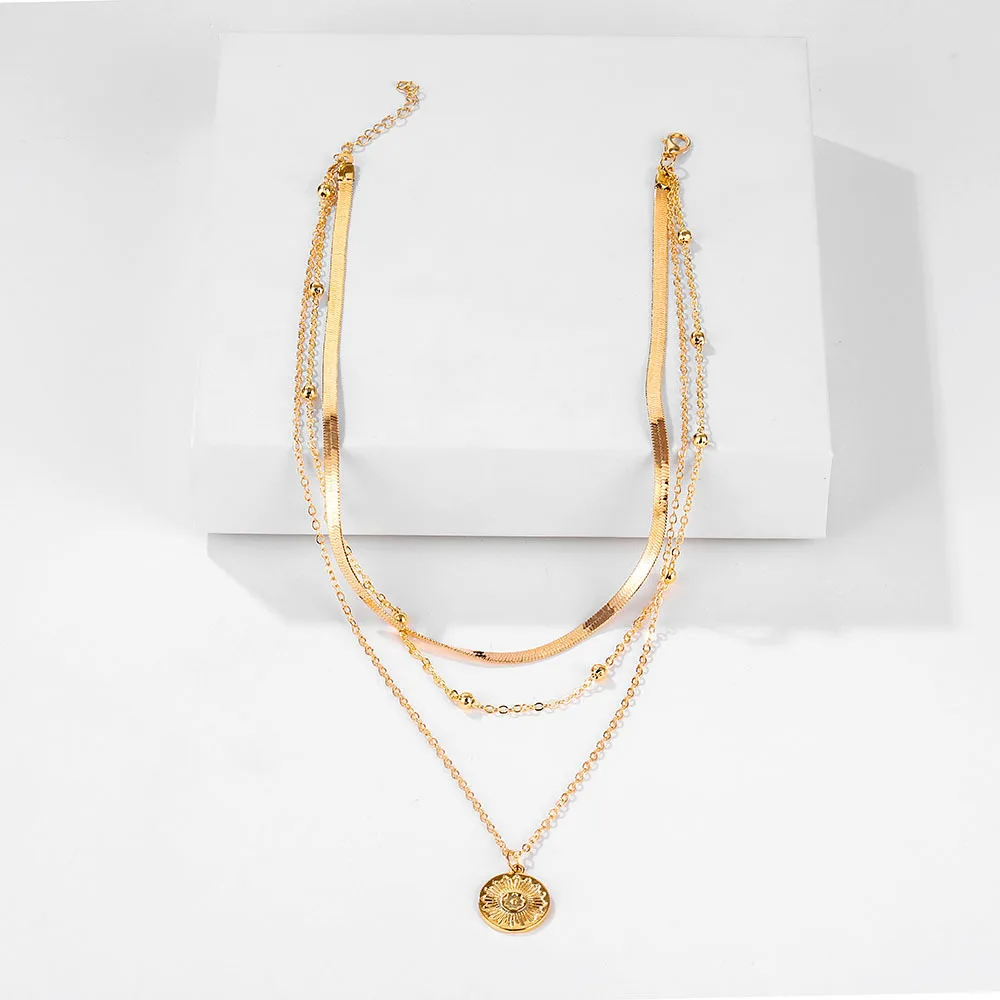 Женское многослойное ожерелье в стиле панк цепочка с подвеской виде золотого
