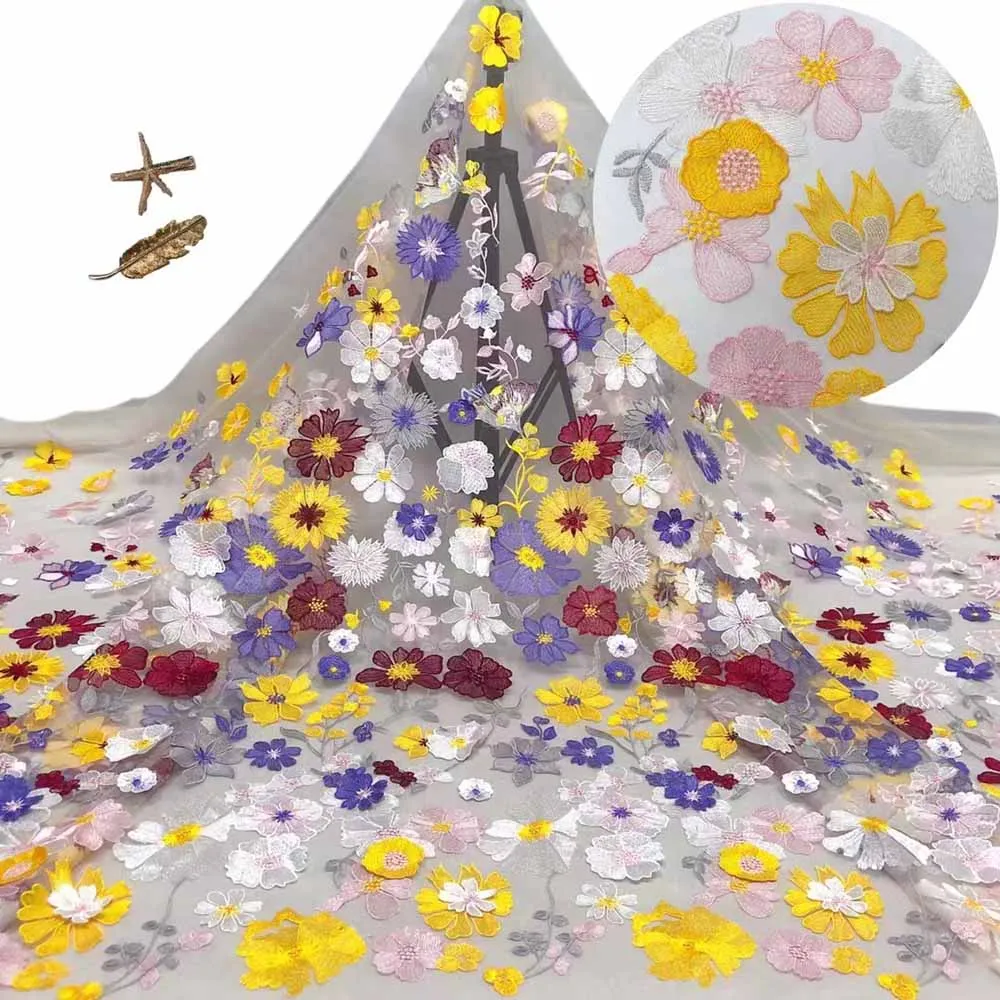 

Bpodq Flower Embroidery Pattern Craft Beautiful Lace Fabric Skirt Swiss Banquet Prom Party Wedding Dress Tulle Sewing Trimming