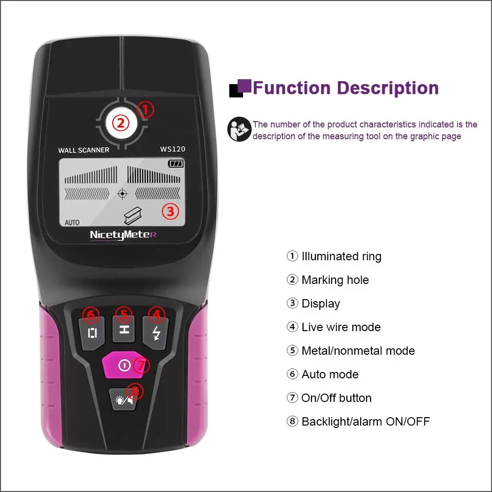 

Wall Scanner Digital Handheld Professional Multifunction Wall Detector Live Wires Cable PVC Water Pipe Metal Finder Scanner