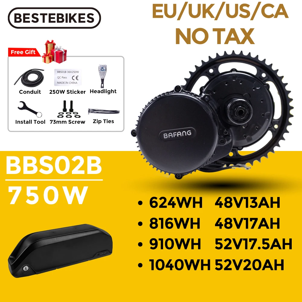 

Bafang 48V 750W BBS02B BBS02 Mid Drive Motor 8fun Electric Bike Ebike Conversion Kit with 52V20AH Samsung Lithium Battery DPC18