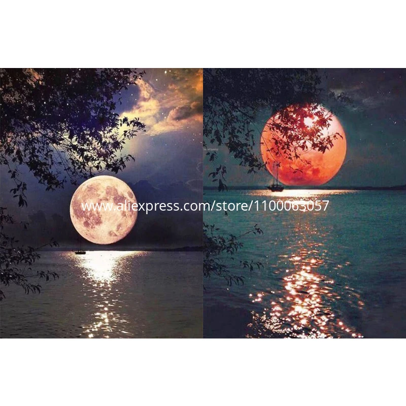 

ROAMILY,Diamond Painting Landscape,Nice,DIY Full Round/Square Diamond Embroidery,Sea Seaside Moon Night,Mosaic Sale,New Style Wa